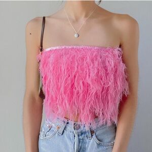 Urban Outfitters Pink Feathers Strapless Crop Top